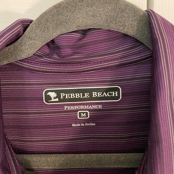 PEBBLE BEACH Men's Performance Collared Polo Golf Shirt Purple Stripes - Picture 2 of 5